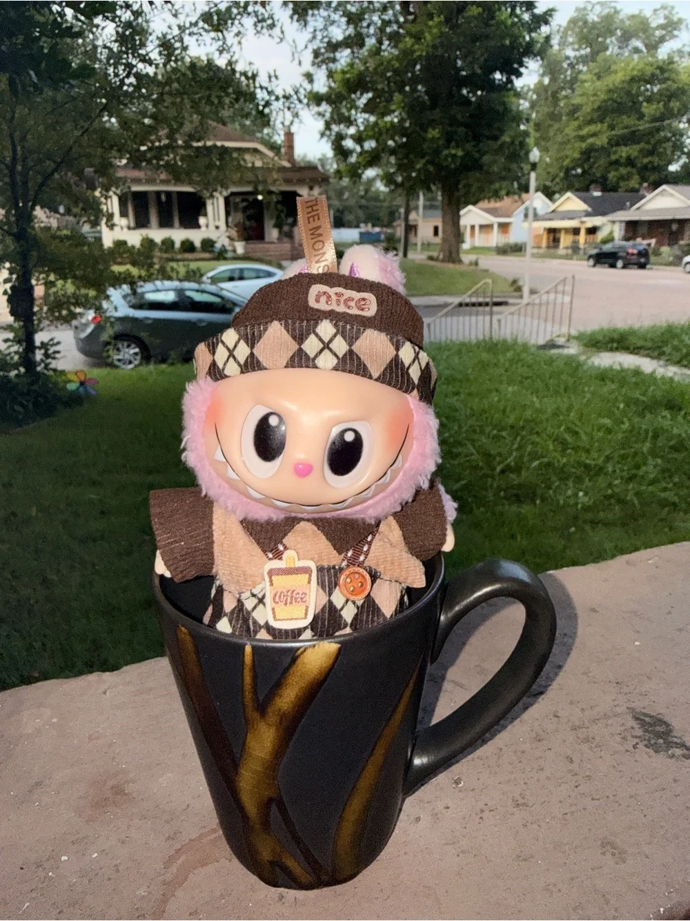 Cute Pink Plush Doll in Brown Argyle Outfit - Kids Toy